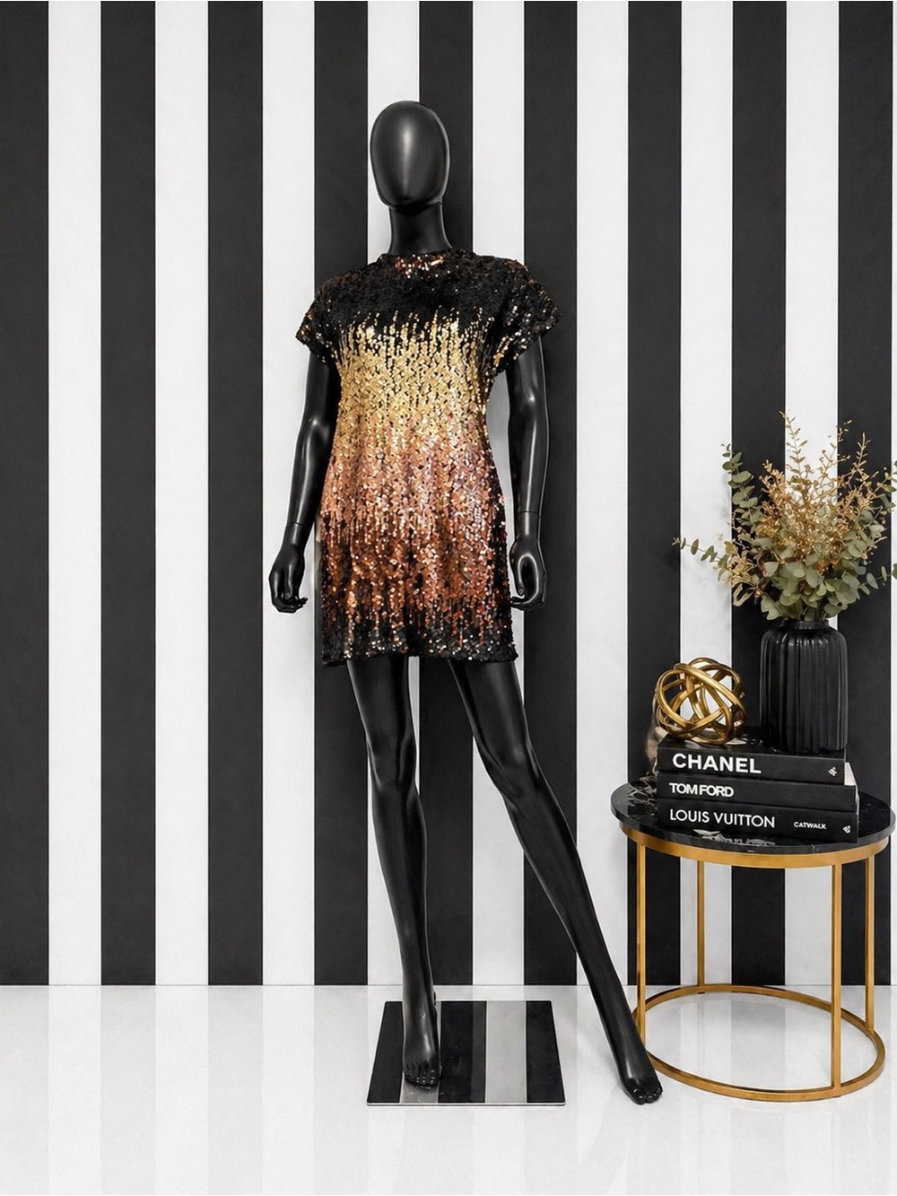 Aidan Mattox Black to Gold Sequin Ombre Mini Dress